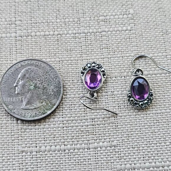 Liz Claiborne Women Earrings Purple Faux Stone Silver Tone Ear Fashion Jewelry - Picture 9 of 10